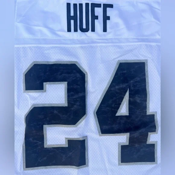 Oakland Raiders Michael Huff #24 Reebok White Away Jersey - Picture 8 of 8